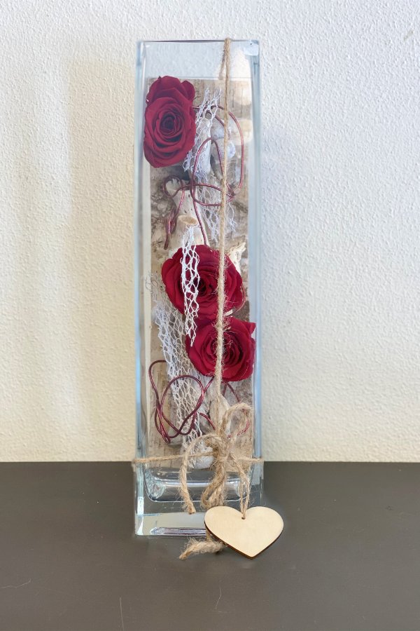 Rose rosse stabilizzate in vetro